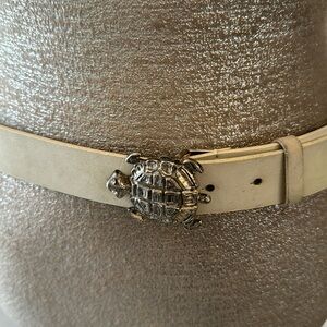Another Line White & Silver Crystal Embellished Turtle Leather Belt Size Medium